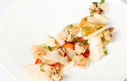 Crab with heritage tomatoes, aged Parmesan and baby basil