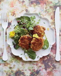 Crabless cakes with hearts of palm & corn