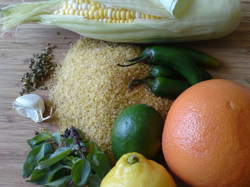 Cracked wheat & corn with Thai basil, citrus & chiles