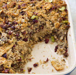 Cracker dressing with dried cranberries and pecans