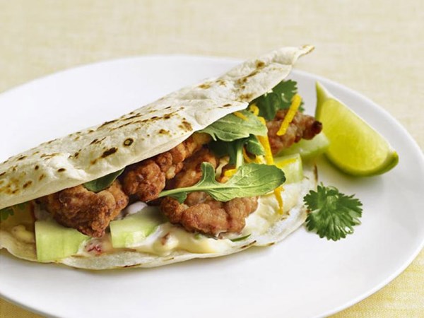 Crackling fish tacos with chipotle tartar sauce