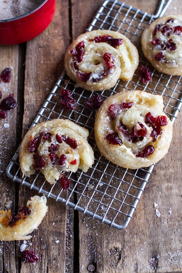 Cranberry + Brie cinnamon sugar puff pastry swirls