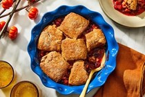 Cranberry & pear cobbler with gingerbread spiced biscuits