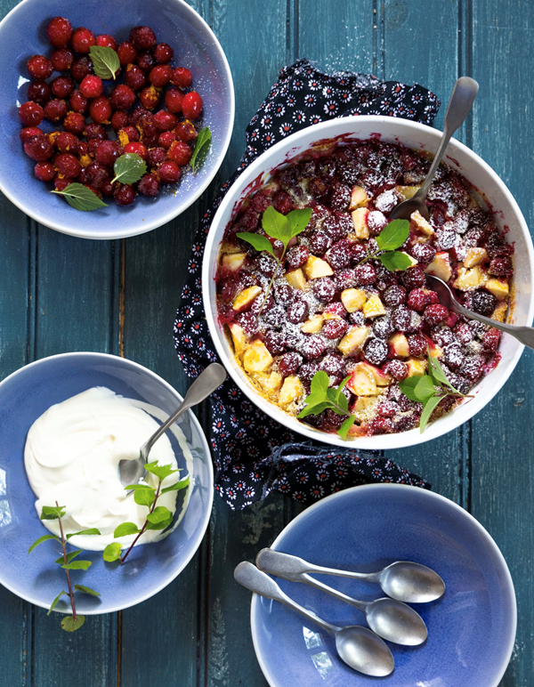 Cranberry and apple almond clafoutis