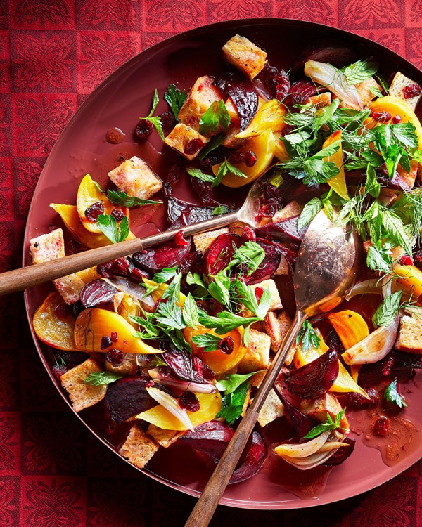 Cranberry and beet panzanella