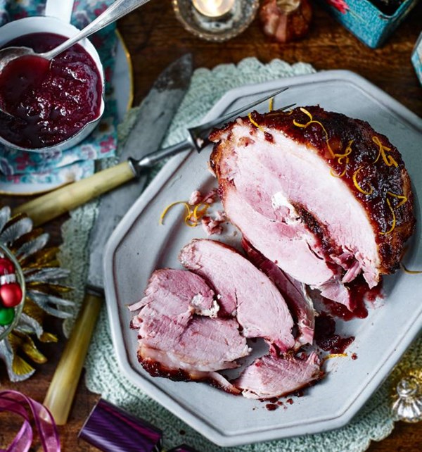 Cranberry and orange glazed ham