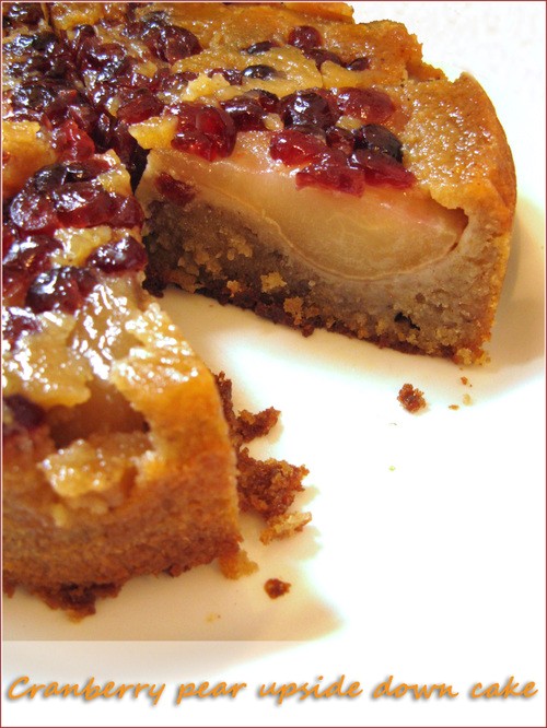 Cranberry and pear upside down cake