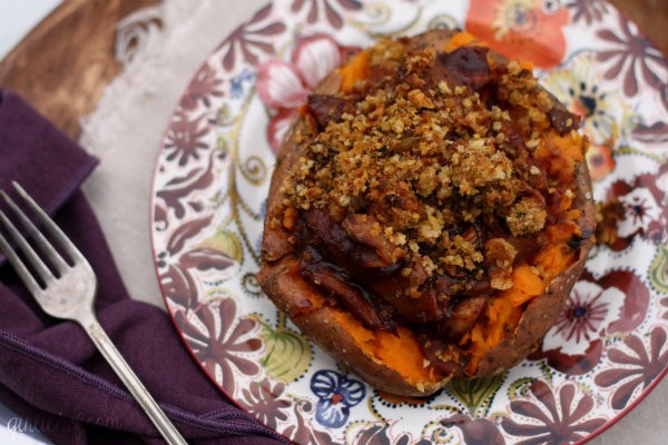 Cranberry-barbecue turkey stuffed sweet potatoes