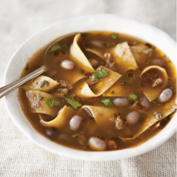 Cranberry bean & pappardelle soup