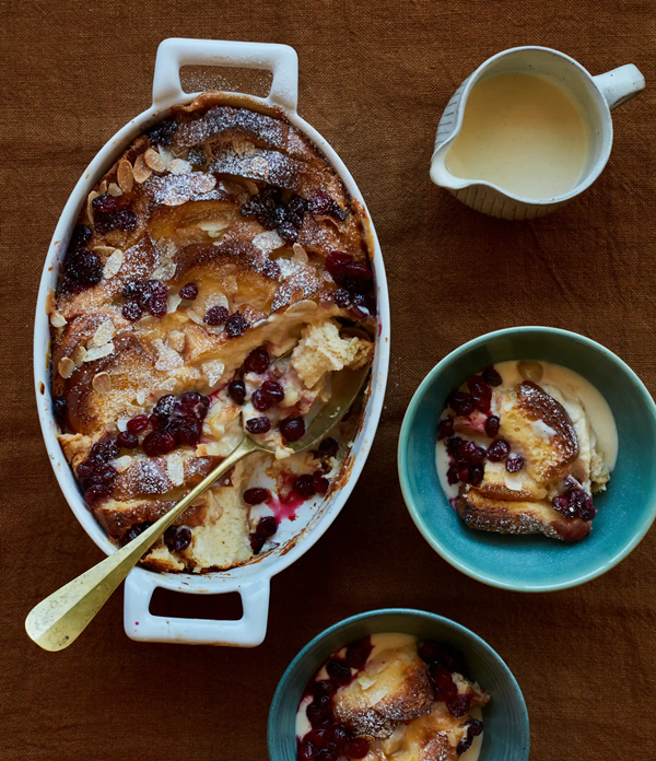 Cranberry bread and butter pudding