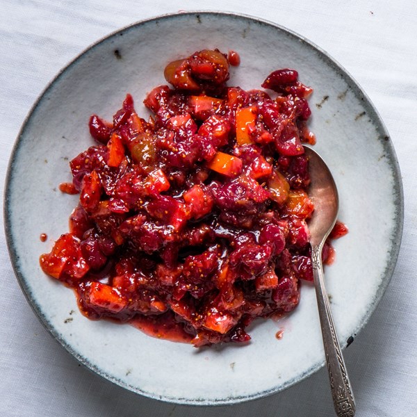 Cranberry chutney with orange, figs, and mustard