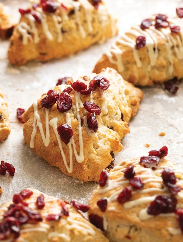 Cranberry, clementine & white chocolate scones