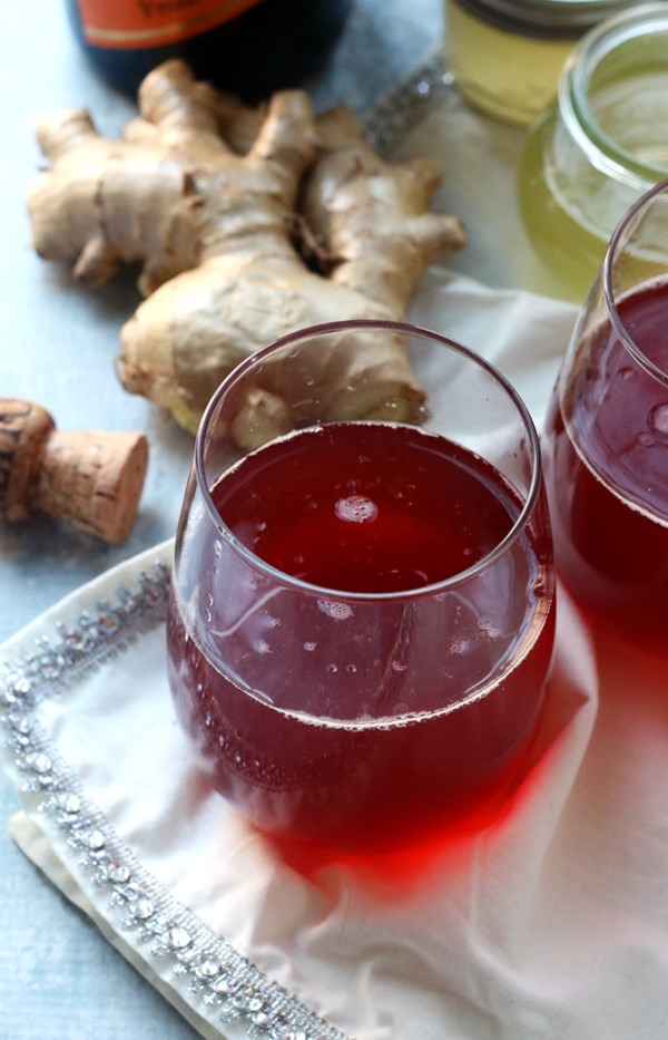 Cranberry ginger mimosas with homemade ginger simple syrup