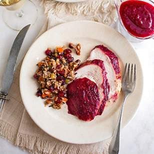 Cranberry glazed turkey breast with wild rice pilaf