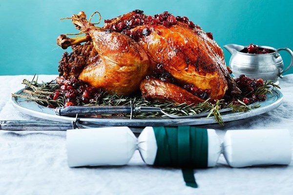 Cranberry glazed turkey with pumpkin & pecan stuffing