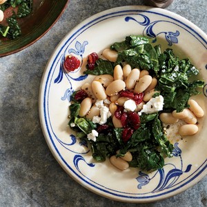 Cranberry-goat cheese white bean and kale salad