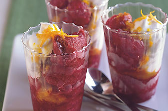 Cranberry granita with orange whipped cream