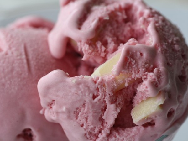Cranberry ice cream with white chocolate chunks