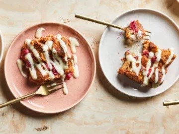 Cranberry-orange bread pudding [date paste; orange sauce]