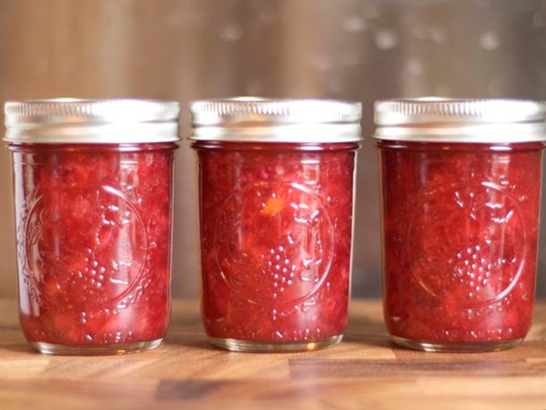 Cranberry orange jam with crystallized ginger