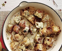 Cranberry-pecan croutons with Gruyère and rosemary