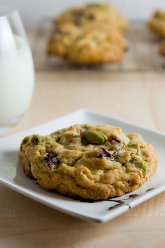 Cranberry, pistachio and white chocolate chip oatmeal cookies