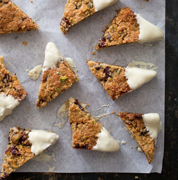 Cranberry-pistachio-coconut triangles
