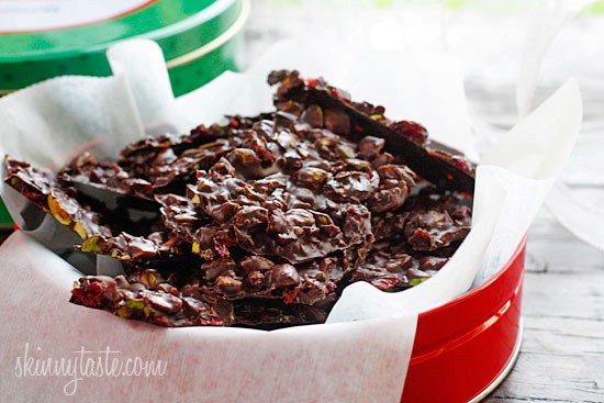 Cranberry pistachio dark chocolate bark
