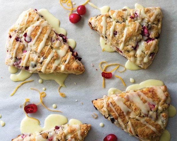 Cranberry pistachio scones with orange glaze