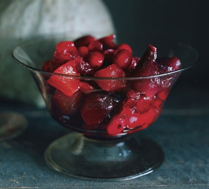 Cranberry, quince, and pearl onion compote