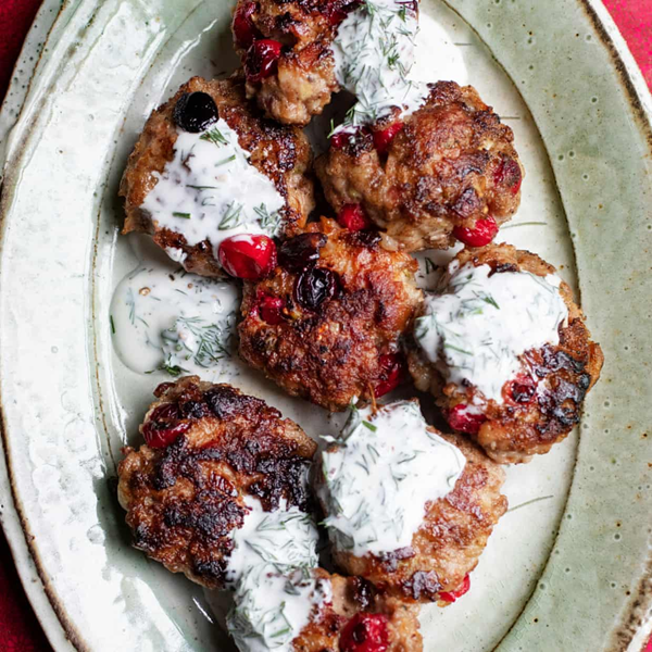 Cranberry sausage cakes with kefir and dill