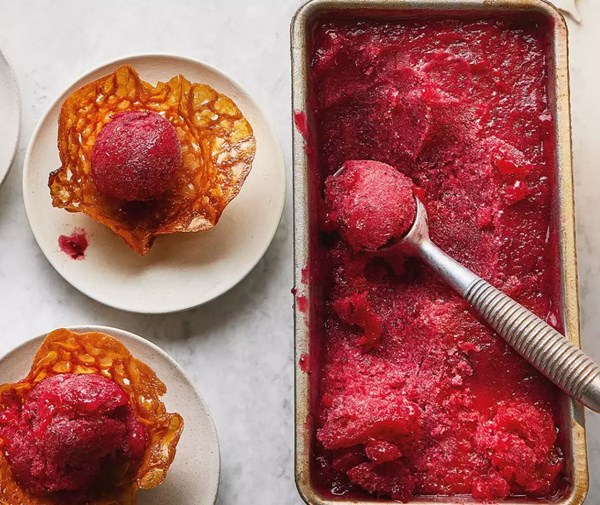 Cranberry sorbet with gingersnaps