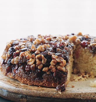 Cranberry walnut upside-down cake