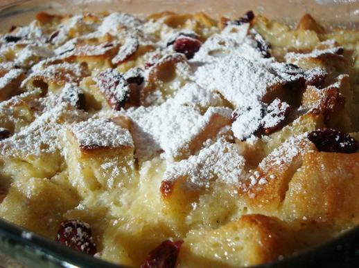 Cranberry white chocolate bread pudding