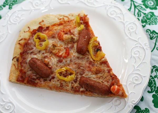 Crawfish & andouille pizza