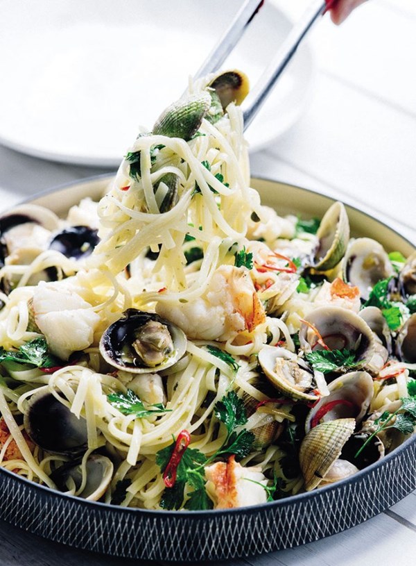 Crayfish and clam linguine