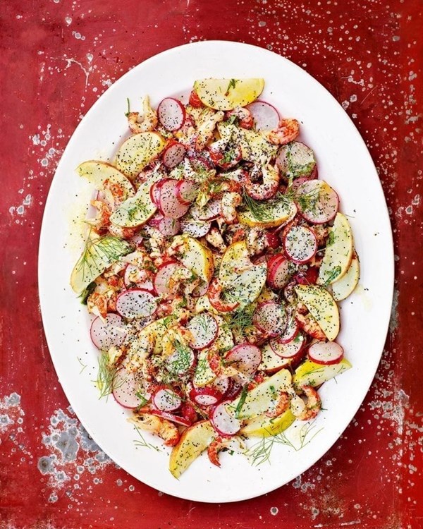 Crayfish salad with radishes, apple & poppy seeds
