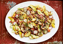 Crayfish salad with radishes, apple, poppy seeds and soured cream
