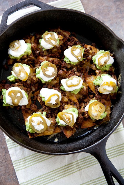 Crazy nachos with chipotle beef and guacamole
