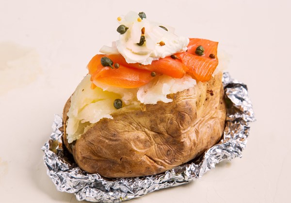 Cream cheese and lox stuffed baked potato