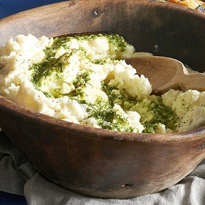 Cream cheese mashers with kale pesto