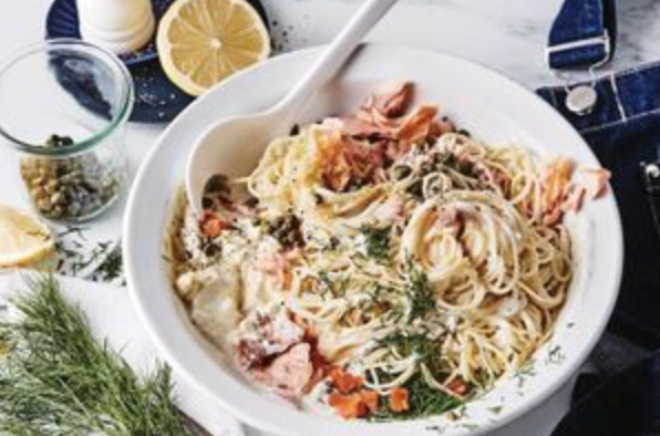 Cream cheese, smoked salmon and smoked trout pasta