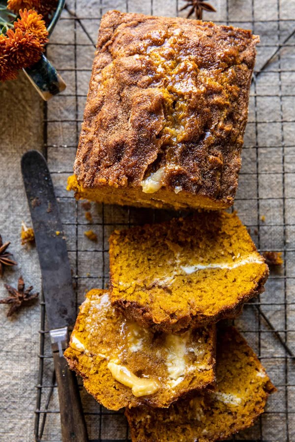 Cream cheese swirled cinnamon pumpkin butter bread