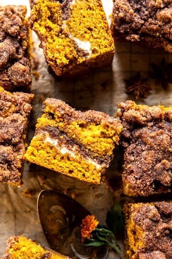 Cream cheese swirled cinnamon pumpkin coffee cake