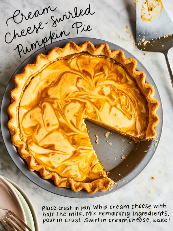 Cream cheese-swirled pumpkin pie