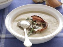 Cream of mushroom and pancetta soup