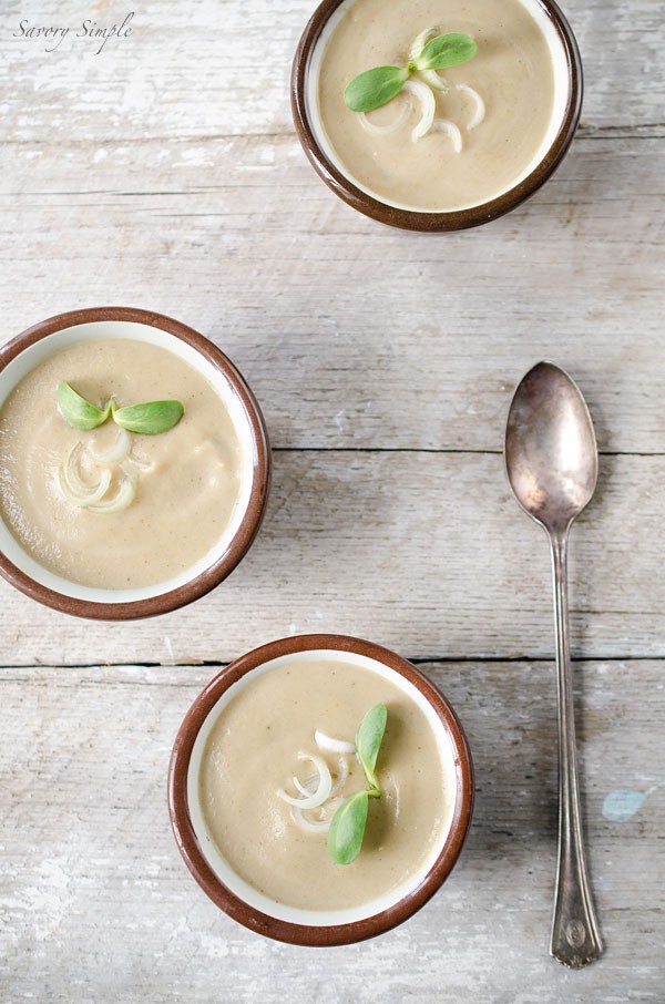 Cream of shiitake mushroom and spring onion soup