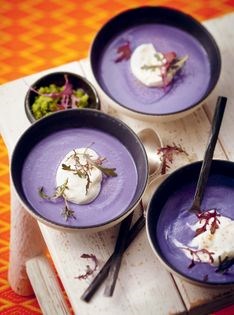 Cream of taro soup with coconut swirl
