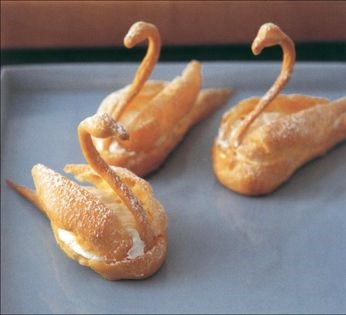 Cream puff pastry swans