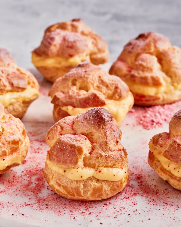 Cream puffs with rose-cardamom pastry cream